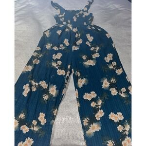 Davi & Dani Midwest Floral Summer Ruffle Bodice Jumpsuit Pockets‎ Womens Small